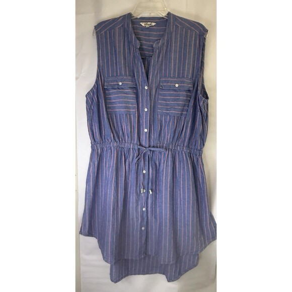 Hint of Blush Women’s Shirt Dress 2X Blue Pink Stripe Sleeveless Button Cotton - Picture 1 of 7
